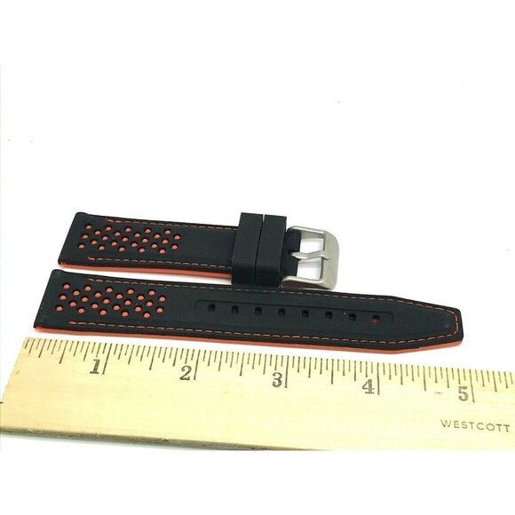 Mens Watch Band Replacement Black Orange Rubber Strap 22mm Lug Silver Buckle 8'' - Picture 5 of 6